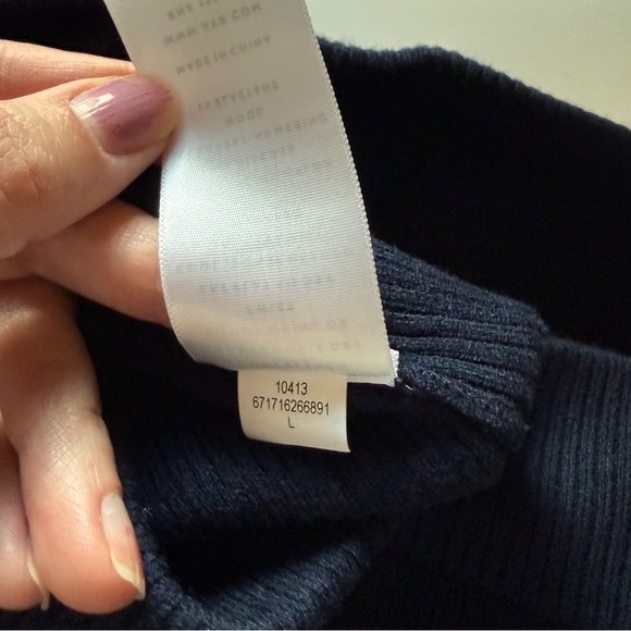 AYR Midi Pencil Skirt Navy Ribbed Sweater with Side Slits Pull On Stretch Large - Picture 8 of 10